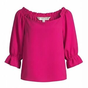 NEW Trina Turk Pink Ruffle Sleeve Blouse Top Large Cold Shoulder - IW